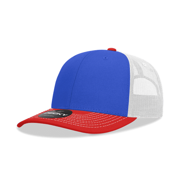 Decky 6031 6 Panel Mid Profile Structured Contra-Stitch Trucker-Red/Royal/White