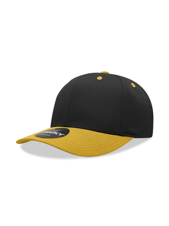 6022 6 Panel Mid Profile Structured Cotton Blend Cap-Black/Gold