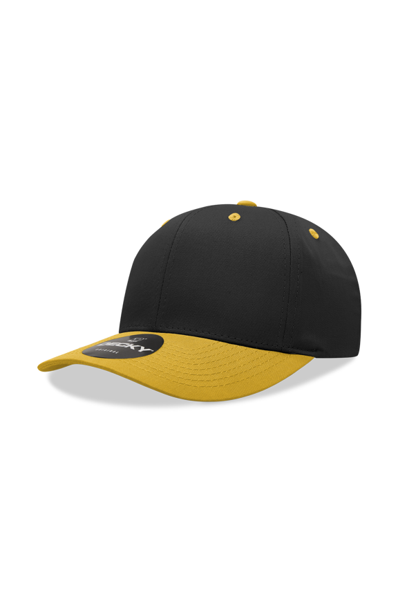 6022 6 Panel Mid Profile Structured Cotton Blend Cap-Black/Gold
