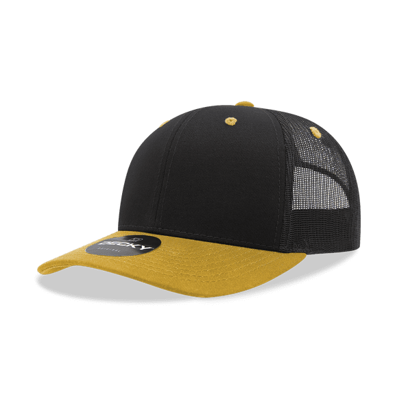 Decky 6021 6 Panel Mid Profile Structured Cotton Blend Trucker-Gold/Black