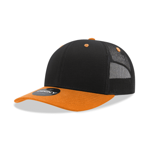 Decky 6021 6 Panel Mid Profile Structured Cotton Blend Trucker-Black/Orange