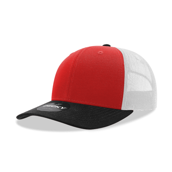 Decky 6021 6 Panel Mid Profile Structured Cotton Blend Trucker-Black/Red/White