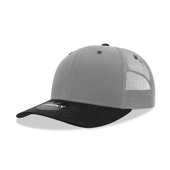 Decky 6021 6 Panel Mid Profile Structured Cotton Blend Trucker-Grey/Black/Black