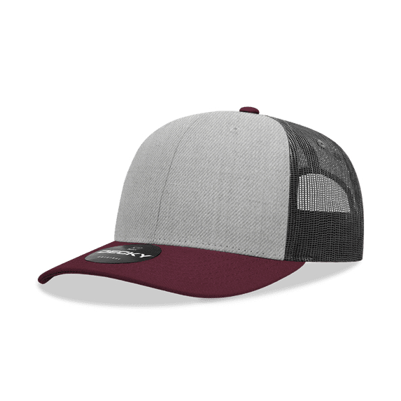 Decky 6021 6 Panel Mid Profile Structured Cotton Blend Trucker-Maroon/H.Grey/Charcoal