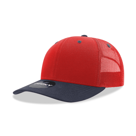 Decky 6021 6 Panel Mid Profile Structured Cotton Blend Trucker-Red/Navy