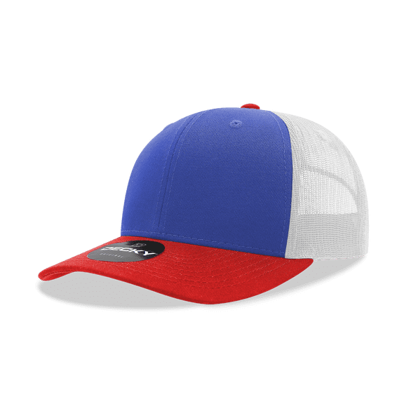 Decky 6021 6 Panel Mid Profile Structured Cotton Blend Trucker-Red/Royal/White