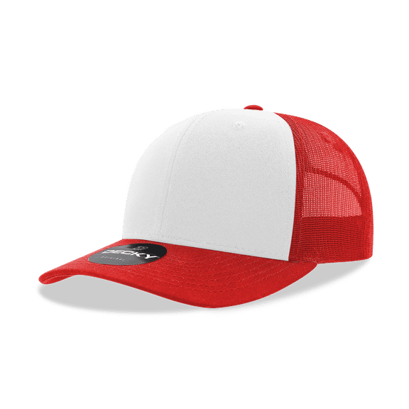Decky 6021 6 Panel Mid Profile Structured Cotton Blend Trucker-Red/White/Red