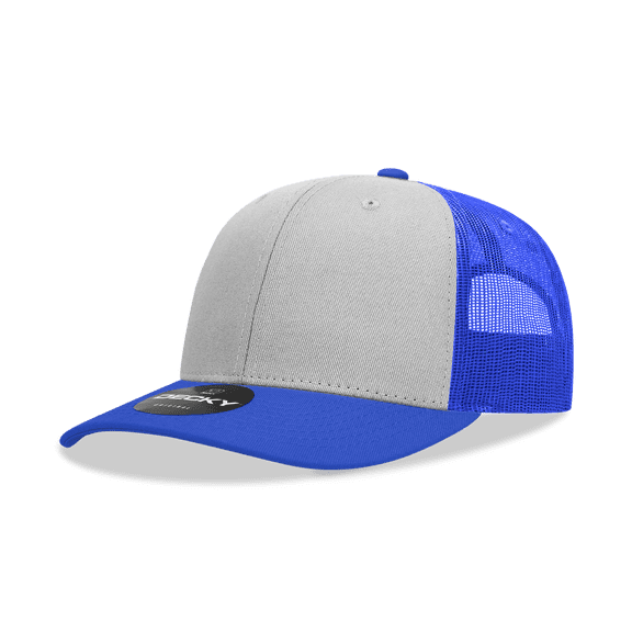 Decky 6021 6 Panel Mid Profile Structured Cotton Blend Trucker-Royal/Grey/Royal