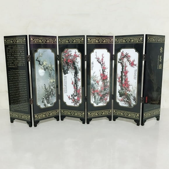 6-Panel Mini Spring Bamboo Screen Room Divider Wood Folding Partition 48*24*0.6cm Screen Home Gift Wedding Decoration