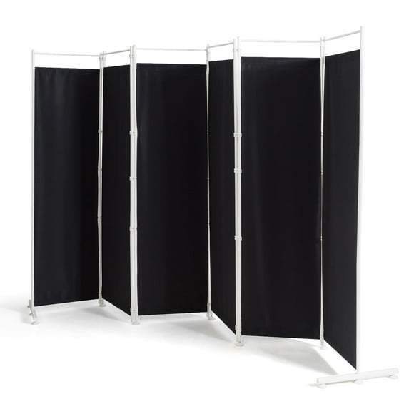 6 Panel Privacy Room Divider Folding Screen with Steel Support Base Black