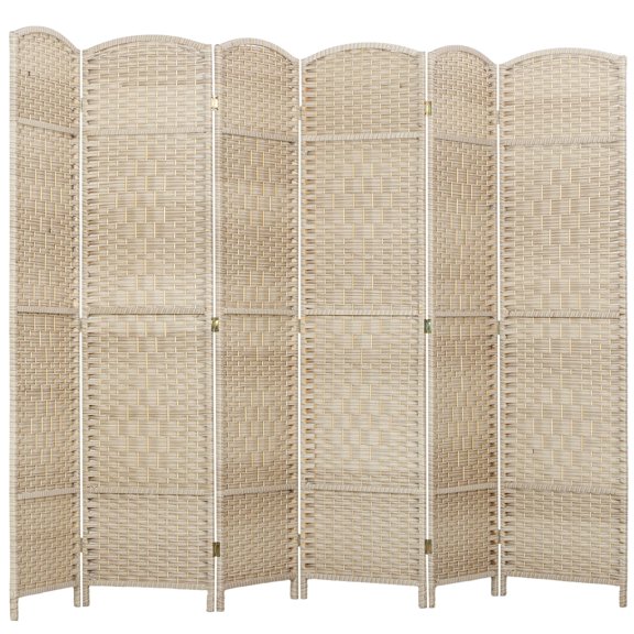 6 Panel Privacy Screen Hand-Woven Washed Oak Floor Mount Room Divider