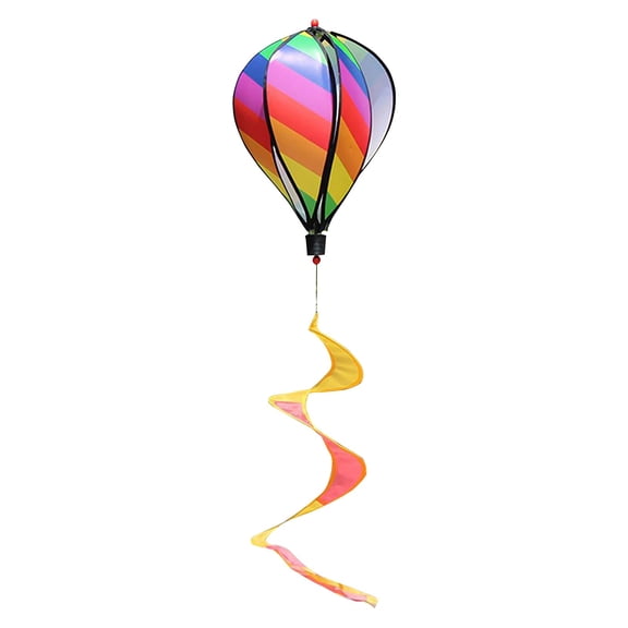 6 Panel Rainbow Windsock Hot Air Balloons Wind Spinner with Colorful Tail Kinetic Hanging Decoration for Outdoor, Garden, Courtyard, Indoor