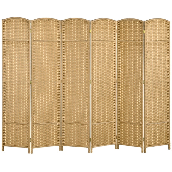 6 Panel Room Divider, 5.6 Ft Tall Freestanding Privacy Screen, Natural Wood Flexible Space Partition