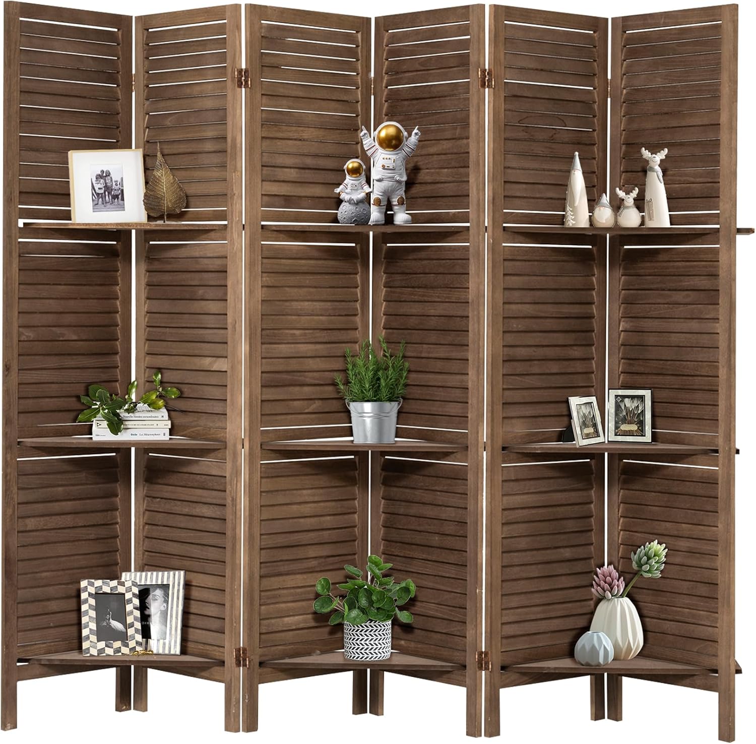 6 Panel Room Divider,5.6FT Wood Carved Room Dividers with Display ...