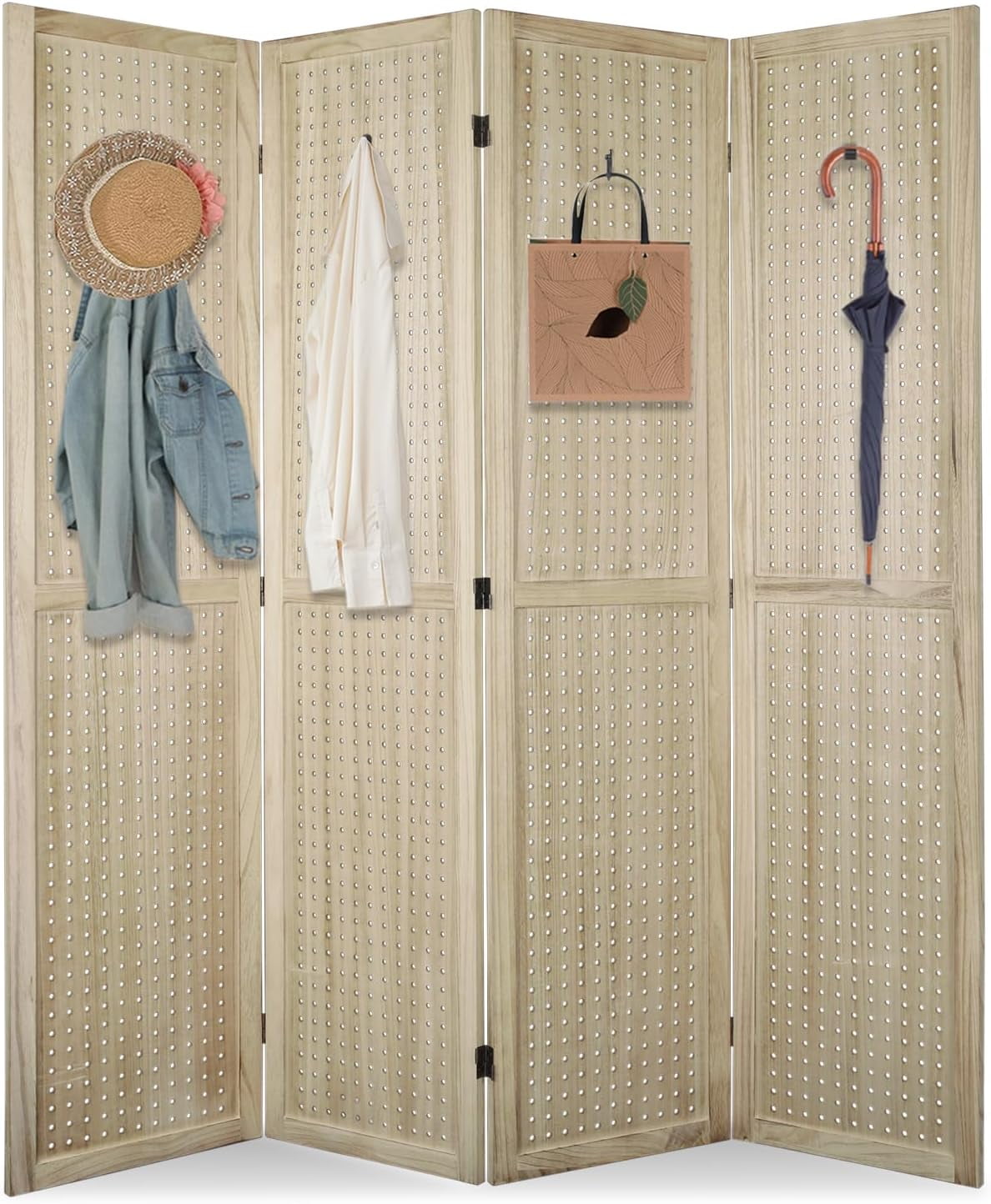 6 Panel Room Divider 5.6Ft Pegboard Display Wooden Room Divider Folding