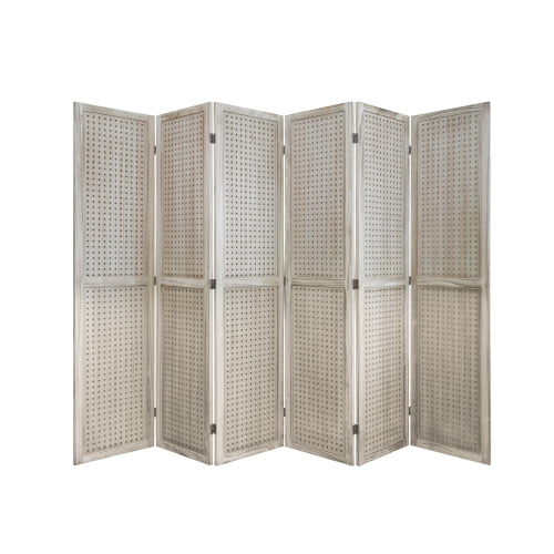 6 Panel Room Divider, 5.6Ft Pegboard Display Wooden Room Divider ...