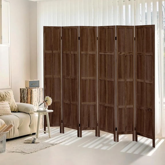 6 Panel Room Divider, 5.6Ft Wood Room Dividers and Folding Privacy Screens, Room Divider Wall Freestanding Room Partitions, Room Dividers Screen for Home Office Restaurant Bedroom, Dark Brown
