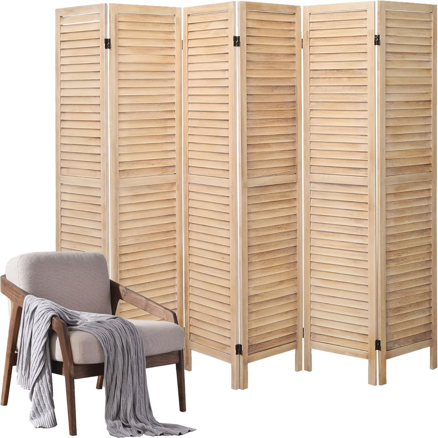 6 Panel Room Divider 5.6Ft Wood Room Dividers and Folding Privacy