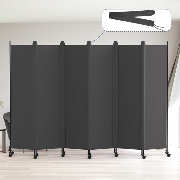 6 Panel Room Divider, 6FT Tall Rolling Privacy Screen with Lockable Wheels, Folding Wall Dividers Portable Room Divider for Room Separation, Included - Cover Strips, Grey, 119''W x 70''H