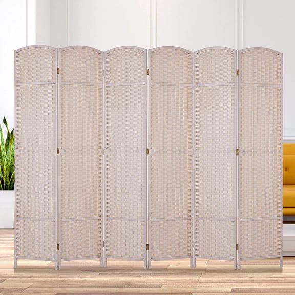 6 Panel Room Divider Folding Privacy Screen 5.57 FT Tall Partition Room Separator   Freestanding Wall Divider, Beige