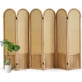 thumbnail image 1 of 6 Panel Room Divider and Folding Privacy Screen, 5.6 Ft Foldable Double Hinged Rattan Partition, Hand-Woven Rattan Room Divider Portable Wood Freestanding Wall Divider for Room Separation - Natural, 1 of 18