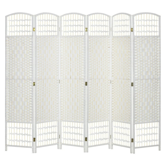 6 Panel Room Divider, Folding Privacy Screen, 5.6' Room Separator, Wave Fiber Freestanding Partition Wall Divider for Rooms, Home, Office, White