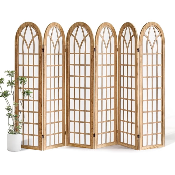 6 Panel Room Divider Wall Shoji Screen, Japanese Wood Room Divider for Room Separation, Folding Privacy Screen, Portable Room Partition for Home Office Restaurant - Natural