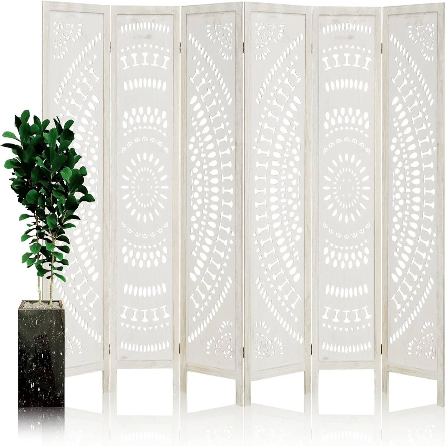 6 Panel Room Dividers 5.6Ft Home Carved Wood Room Divider Folding ...