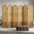 thumbnail image 1 of 6 Panel Room Dividers and Folding Privacy Screens, Hand-Made Rattan Room Divider with Bi-Directional Hinge, Pre-Assembled Wood Room Divider Wall for Home Office Bedroom, Light Brown, 1 of 14