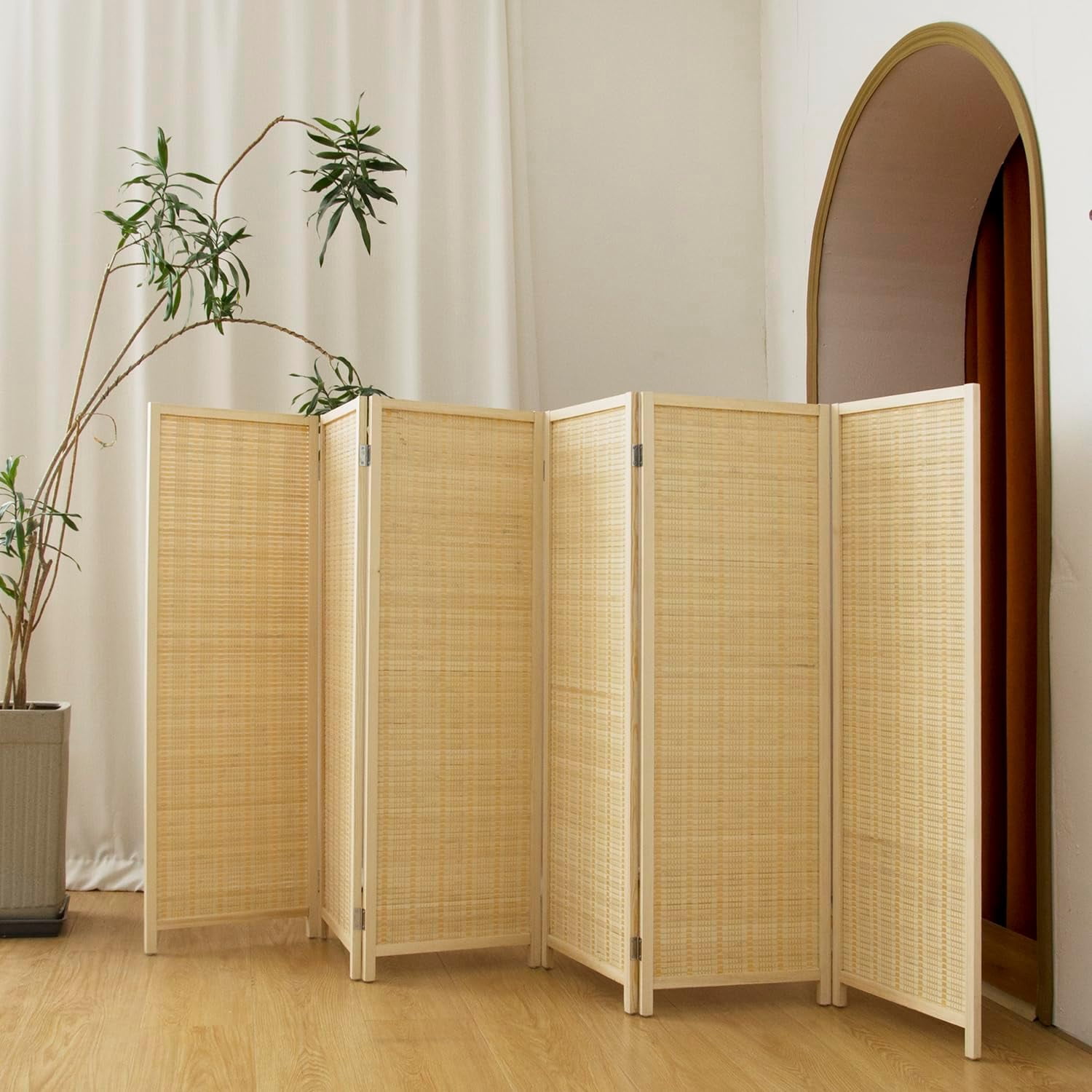 6 Panel Short Panel Divider Screen,3.95 FT Tall Bamboo Room Divider ...