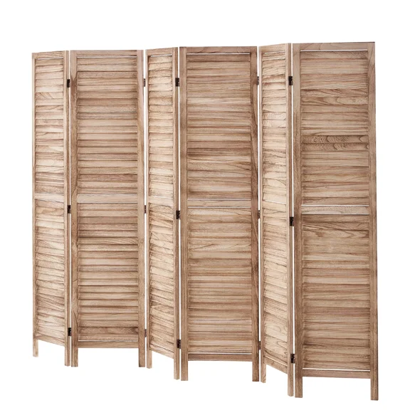 6-Panel Wood Folding Privacy Screen - 66.9" Tall Louvered Room Divider for Home, Office, Restaurant & Bedroom - Portable Decorative Partition