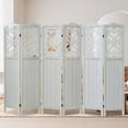 thumbnail image 1 of 6 Panel Wood Room Divider 5.6Ft Carved Room Divider and Folding Privacy Screen, Minimalism Portable Partition Screen Divider for Room Separation, Room Decoration for Home Office - White, 1 of 18