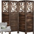 6 Panel Wood Room Dividers Fully Assembled 5.6Ft Carved Room Dividers