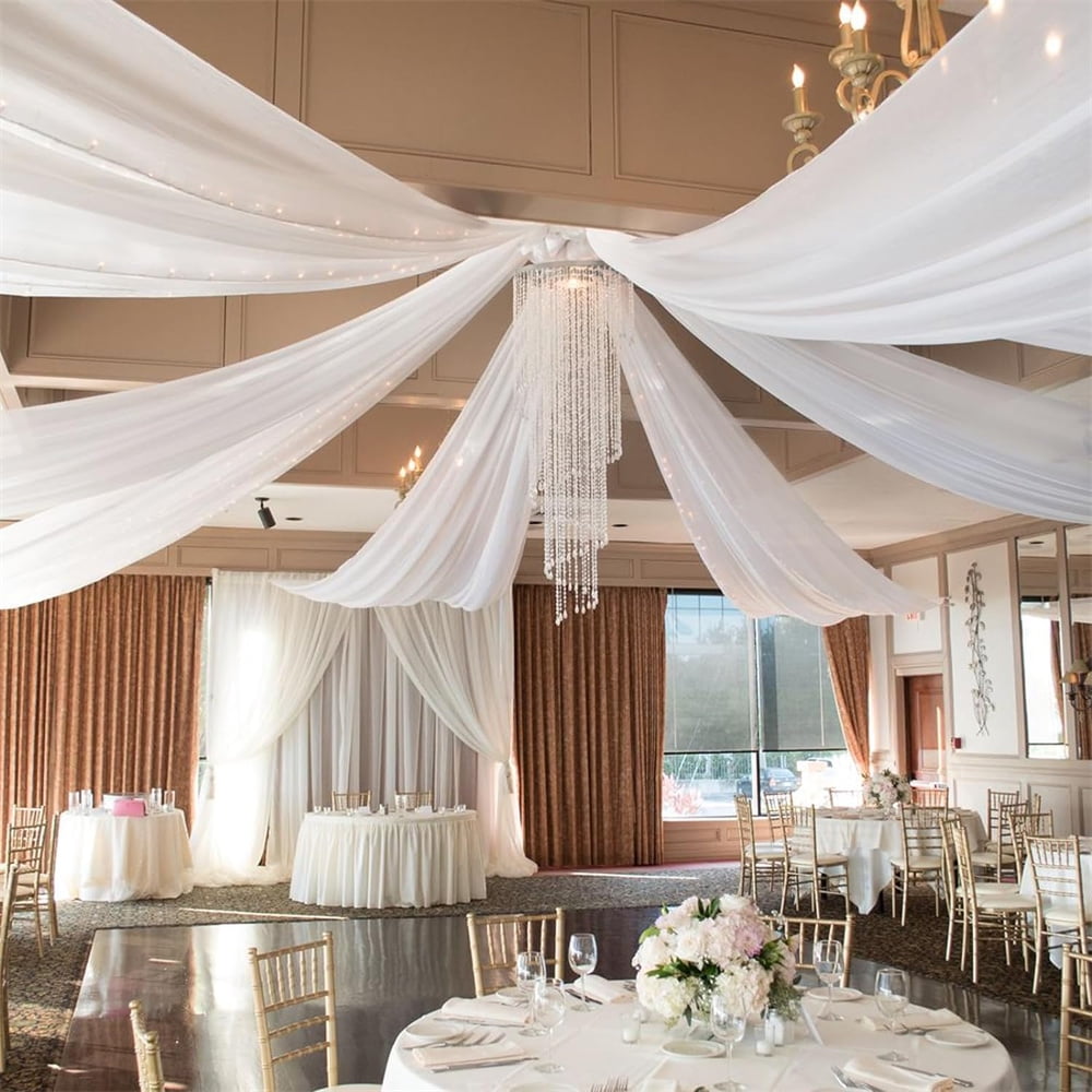 6-Panel White Wedding Ceiling Drapes - 5ft X 10ft Satin Fabric For Event Decor