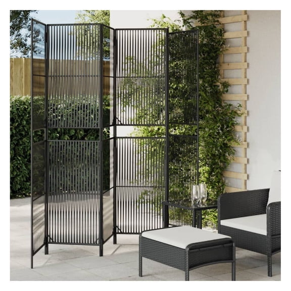 6 Panels Black Rattan