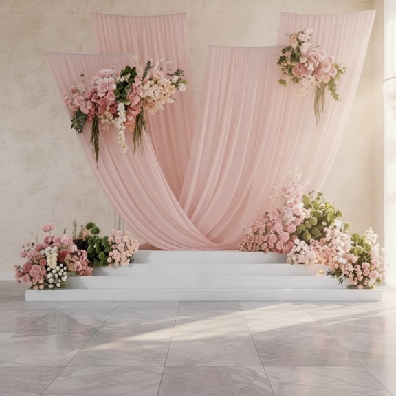 6 Panels Blush Pink Chiffon Fabric for Draping - Light Pink Ceiling Drapes, Ceiling Curtains for Wedding Arch, Home, Stages, Canopy Drapes