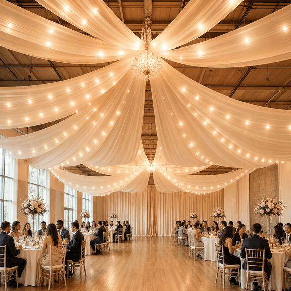6 Panels Champagne Ceiling Drapes With Lights For Wedding 5ftx10ft Photogrounds Sheer Curtadrapery Decorations Party Ceremony Stswag