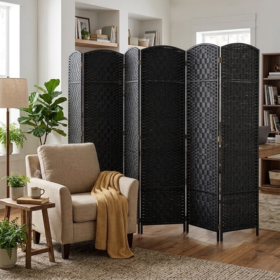 6 Panels Folding Screen Room Divider Bamboo Black Color 71" High x 104" Wide