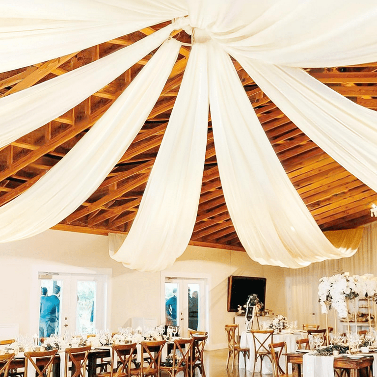 6 Panels Ivory White Ceiling Drapes for Wedding Ceiling Drapes 5ftx10ft Wedding Arch Draping Fabric Sheer Curtains Voile Chiffon Drapery Draping