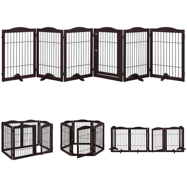 6 Panels Pet Gate with Play Pen -  Espresso