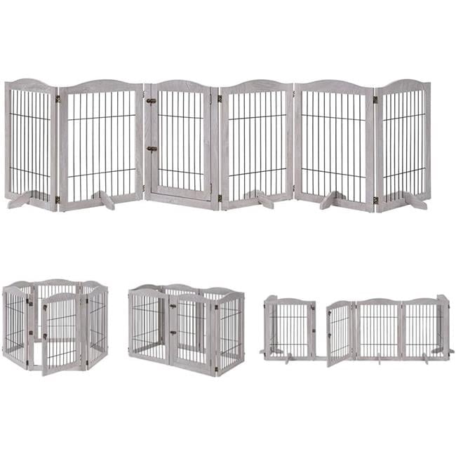 6 Panels Pet Gate with Play Pen -  Weathered Grey