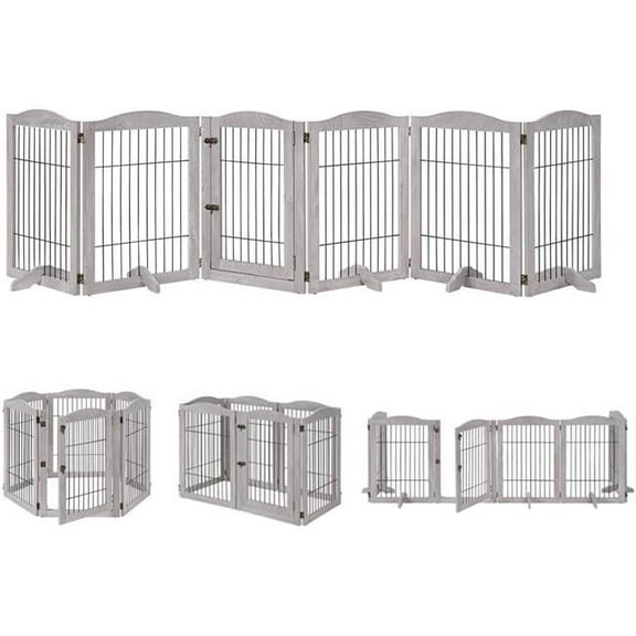 6 Panels Pet Gate with Play Pen -  Weathered Grey