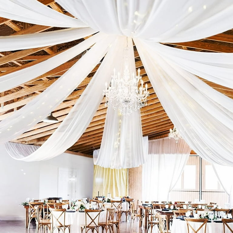 6 Panels White Ceiling Drapes for Wedding Ceiling Drapes 5ftx20ft Wedding Arch Draping Fabric Sheer Curtains Voile Chiffon Drapery Draping Wedding