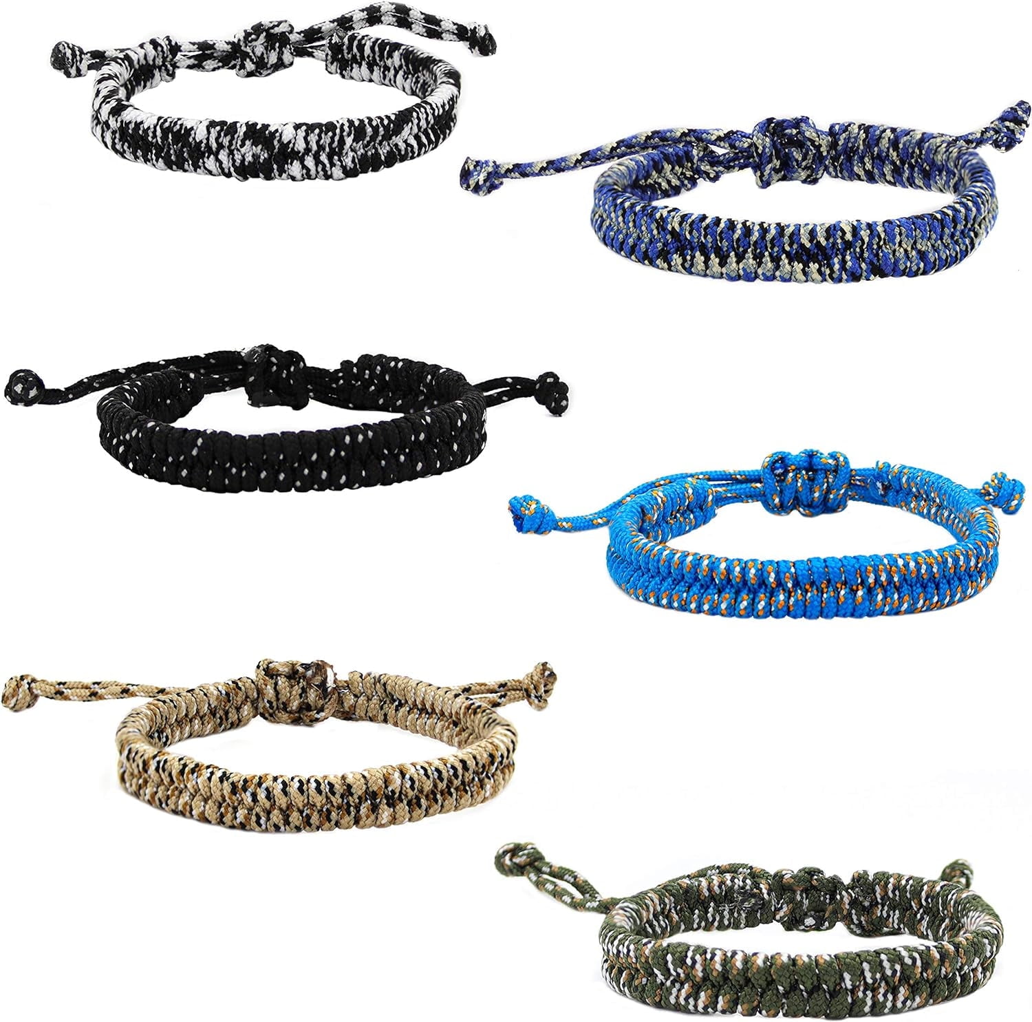 6 Paracord Bracelets for Boys, Woven Braided Friendship Bracelet Pack 