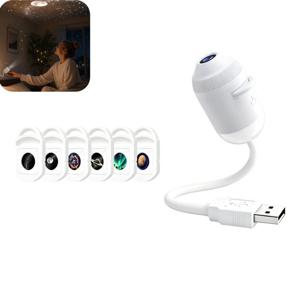 6-Pattern Sky Projection Night Light – USB Powered Star Projector for Nursery & Bedroom, Soft Glow Sleep Aid for Baby Feeding & Relaxation, Compact Portable Indoor Lamp