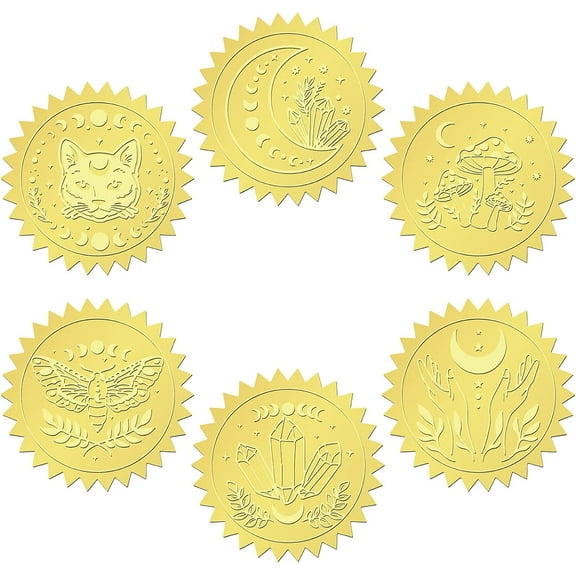 6 Patterns Aluminium-foil Paper Adhesive Embossed Stickers For Envelope Seal Moon 165x211mm Stickers: 50mm 12 sheets/set