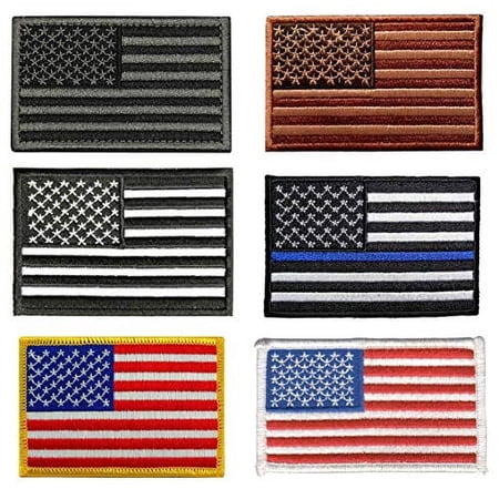 6 Pc Assorted USA Tactical American Flag Patch 100% Embroidered Thin Blue Line United States Military Morale Patches Set for Molle, Hats, Backpacks,Tactical Vest, Uniforms