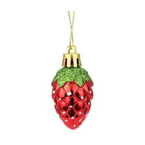 6 Pc Christmas Ball Bauble Red Strawberry Ornament Christmas Indoor Outdoor Hanging Decoration Holiday Party Wedding Halloween Thanksgiving Valentine's Day Decor