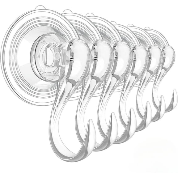 6 Pc Clear Suction Cup Hooks Heavy Duty - Vacuum Suction Hooks for Glass Tile Metal, Removable Reusable Window Door Hangers, 6.6Kg