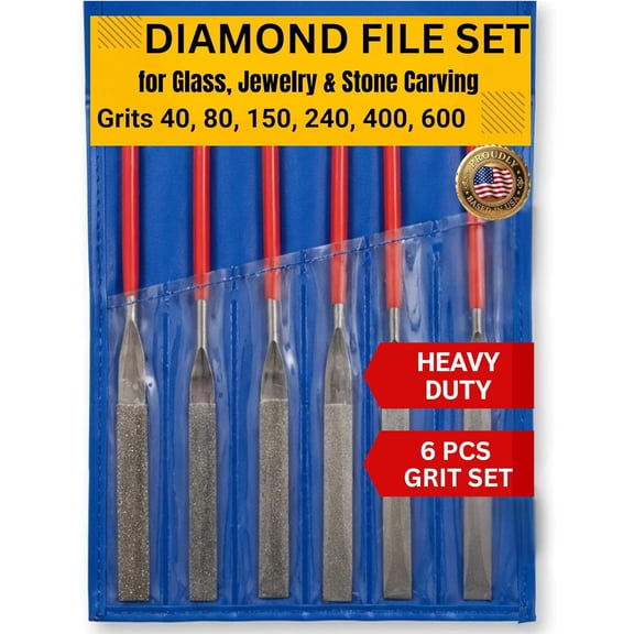 6-Pc Diamond File Set, Flat Hand Files (40600 Grit) Heavy-Duty Diamond Sharpening & Finishing Tools for Glass, Jewelry, Stone, Metal Precision Craft Files for DIY, Workshop & Professional Use
